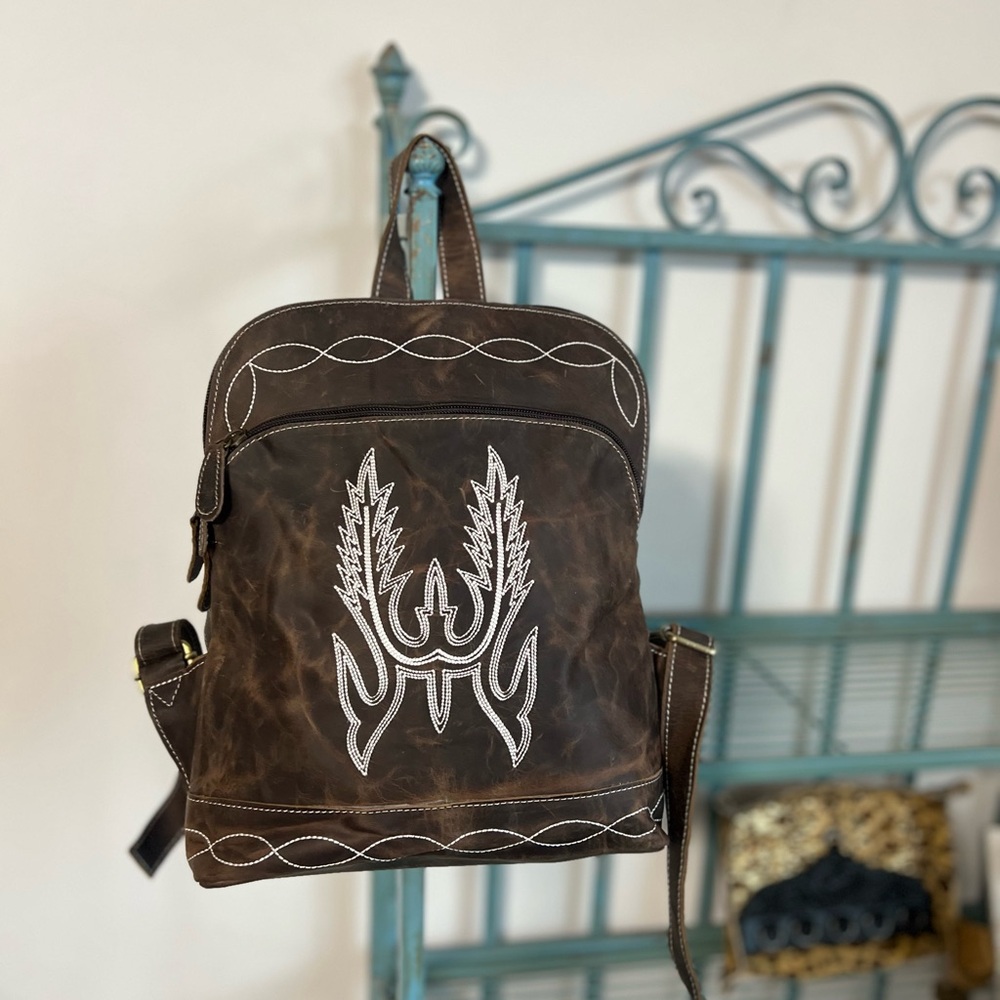 Western Leather Backpack Purse Cowgirl Boho Bag Rustic Vintage Small Travel NWT - Picture 5 of 15